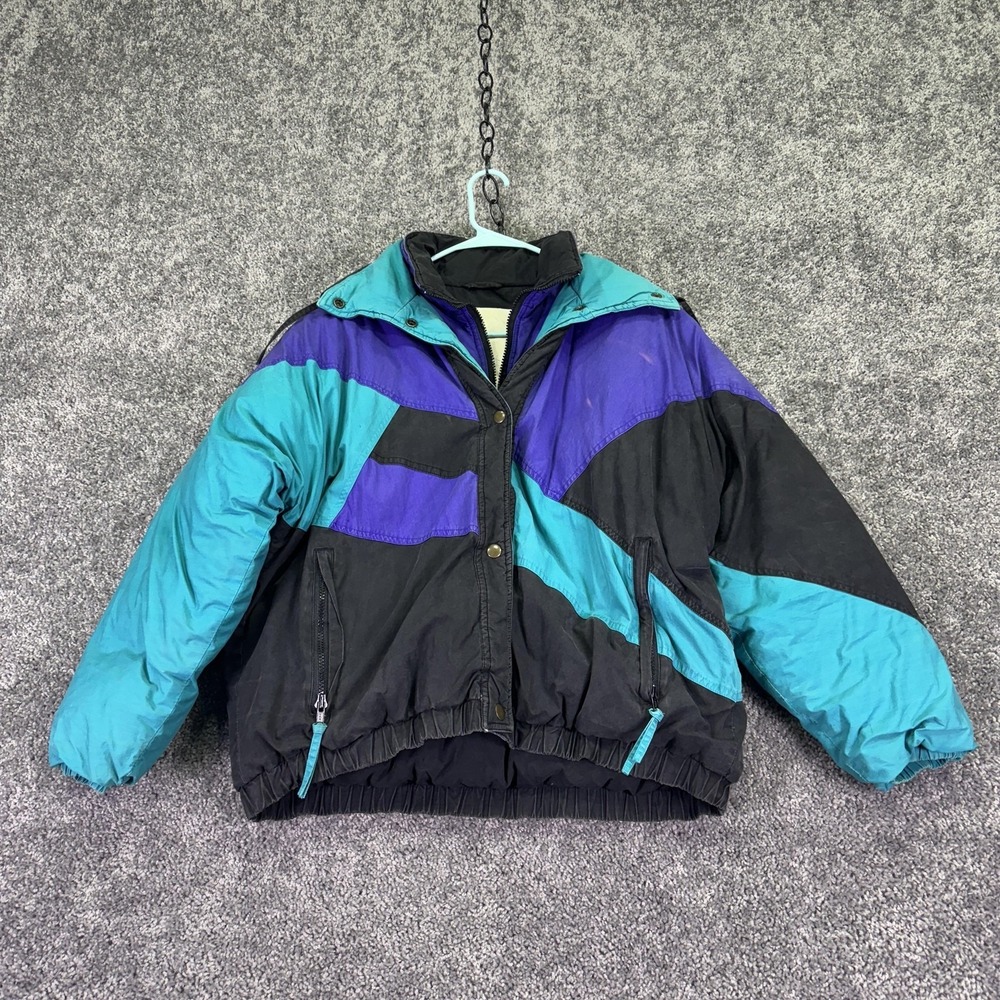 Vintage Yukon Trail Jacket Womens Large Teal Purple Black Ski Down Puffer Winter
